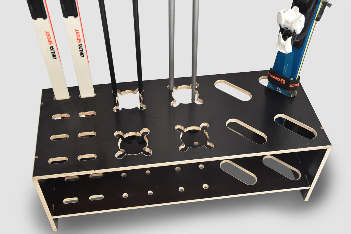 Supporto in legno combinato per sci alpini, da fondo e bastoncini