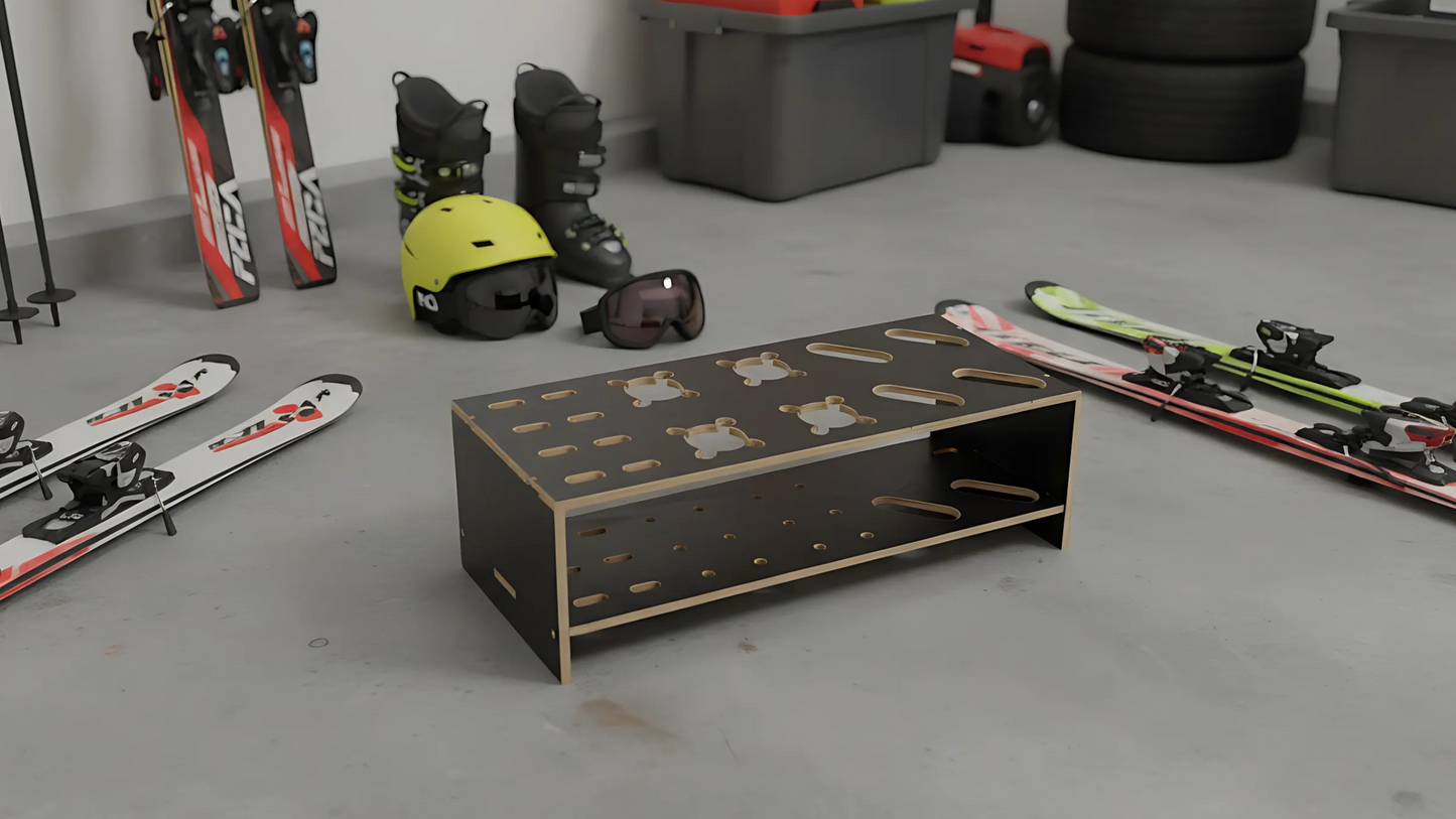 Supporto in legno combinato per sci alpini, da fondo e bastoncini